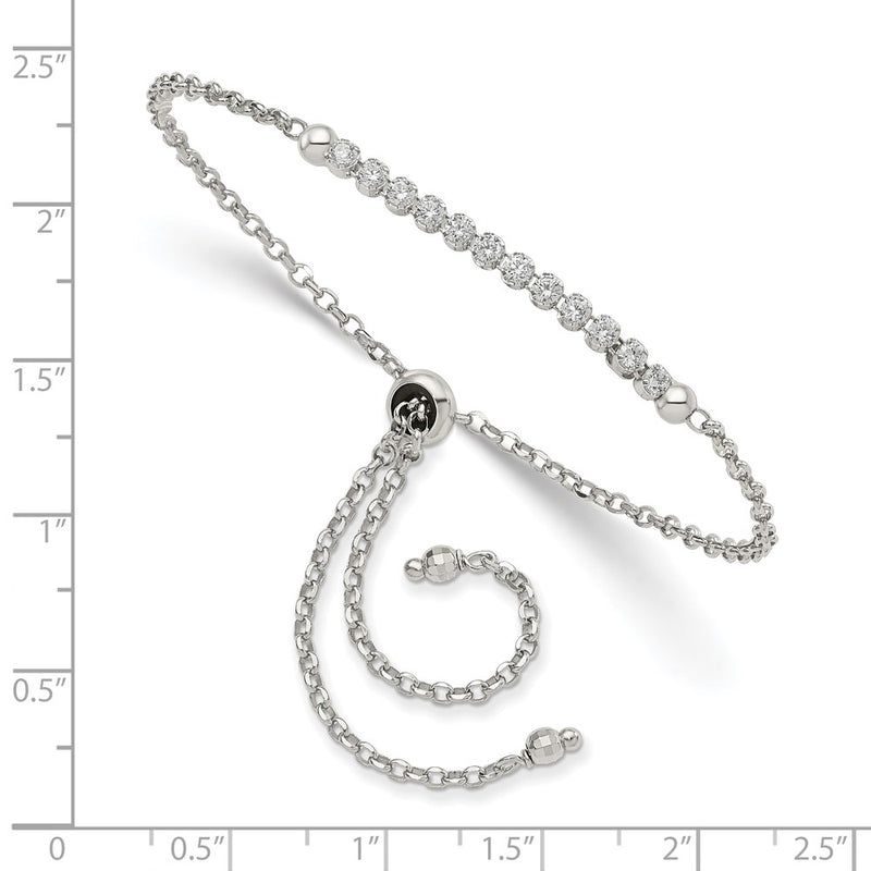 10 Inch Sterling Silver Rhodium-Plated Cz Adjustable Bracelet