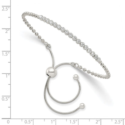10 Inch Sterling Silver Rhodium-Plated Diamond-Cut Cz Adjustable Bracelet