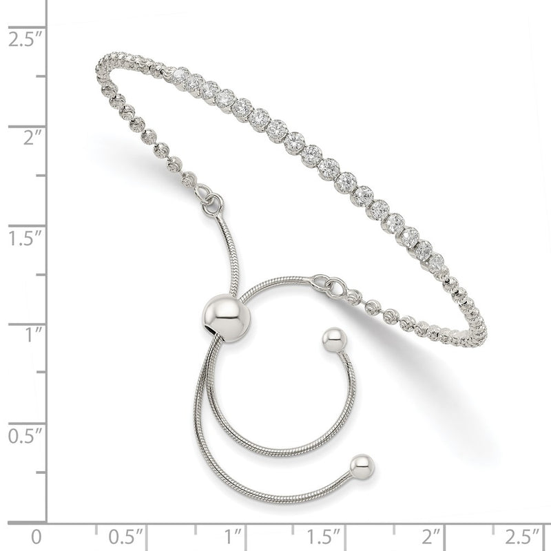 10 Inch Sterling Silver Rhodium-Plated Diamond-Cut Cz Adjustable Bracelet