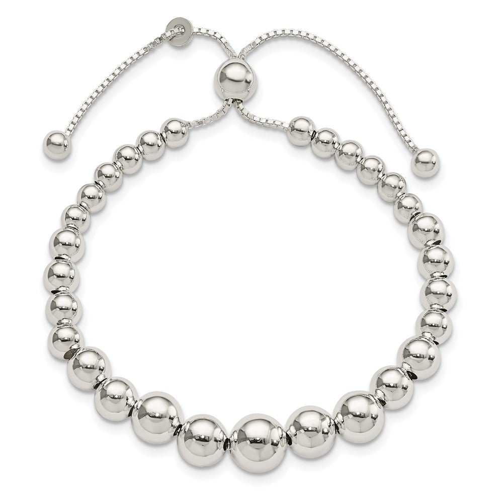 8.5 Inch Sterling Silver Graduated Beads Adjustable Bracelet