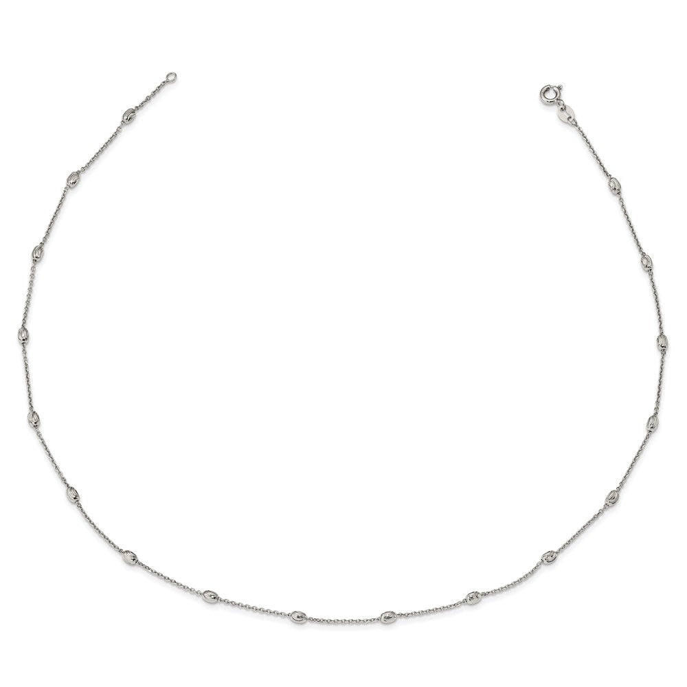 Sterling Silver Rhodium-Plated Diamond-Cut Beaded Necklace