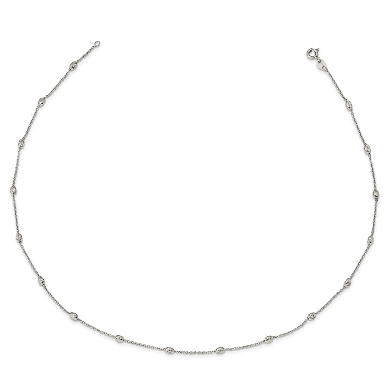 Sterling Silver Rhodium-Plated Diamond-Cut Beaded Necklace