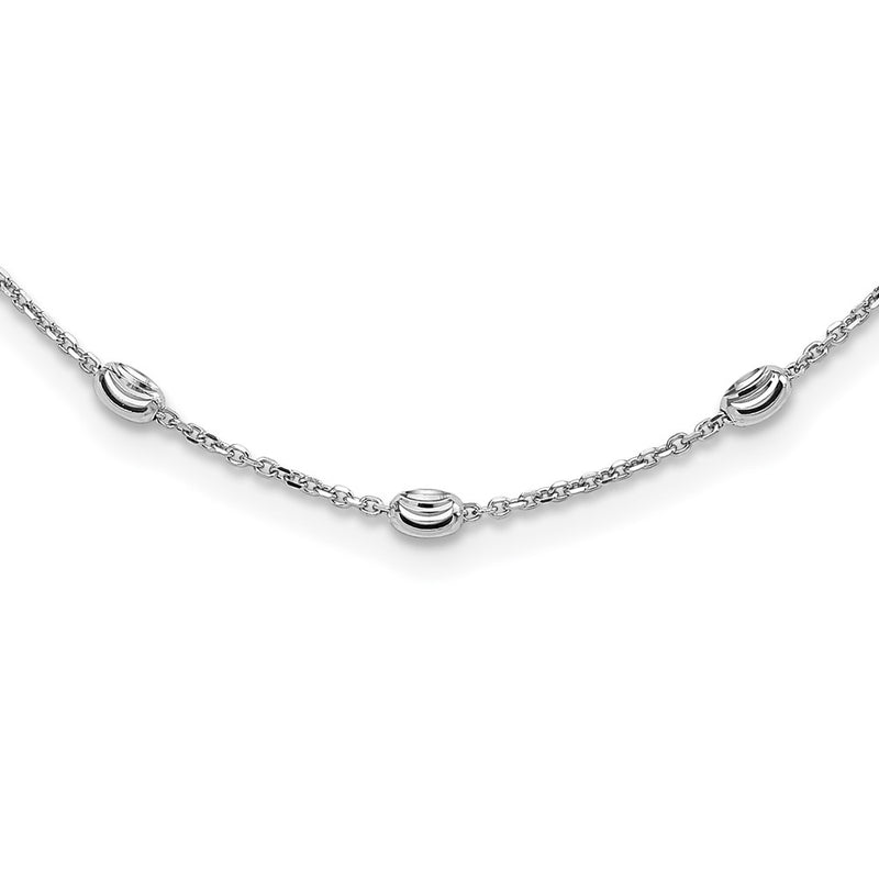 Sterling Silver Rhodium-Plated Diamond-Cut Beaded Necklace