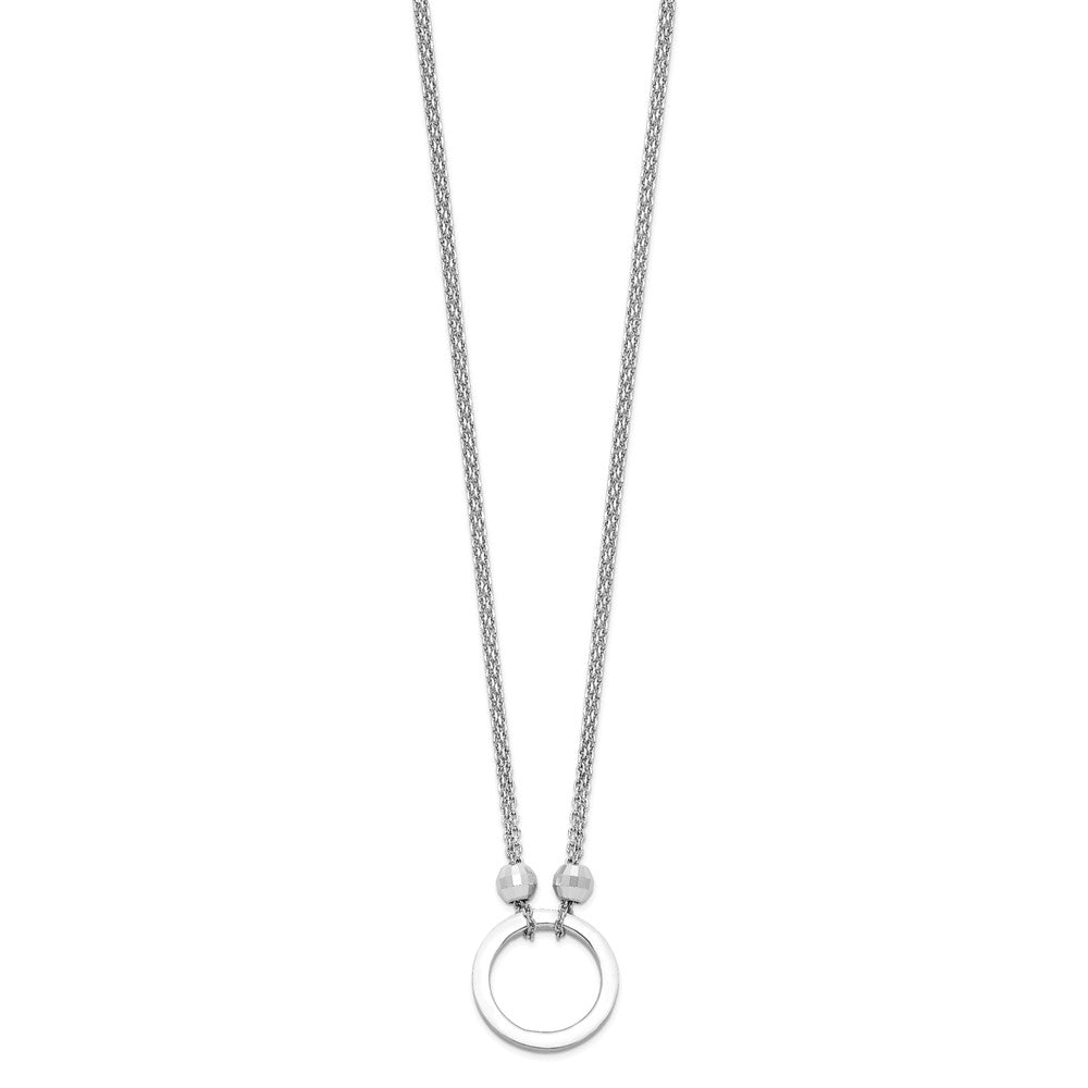 Sterling Silver Rhodium-Plated Circle W/Diamond-Cut Beads Necklace