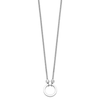 Sterling Silver Rhodium-Plated Circle W/Diamond-Cut Beads Necklace