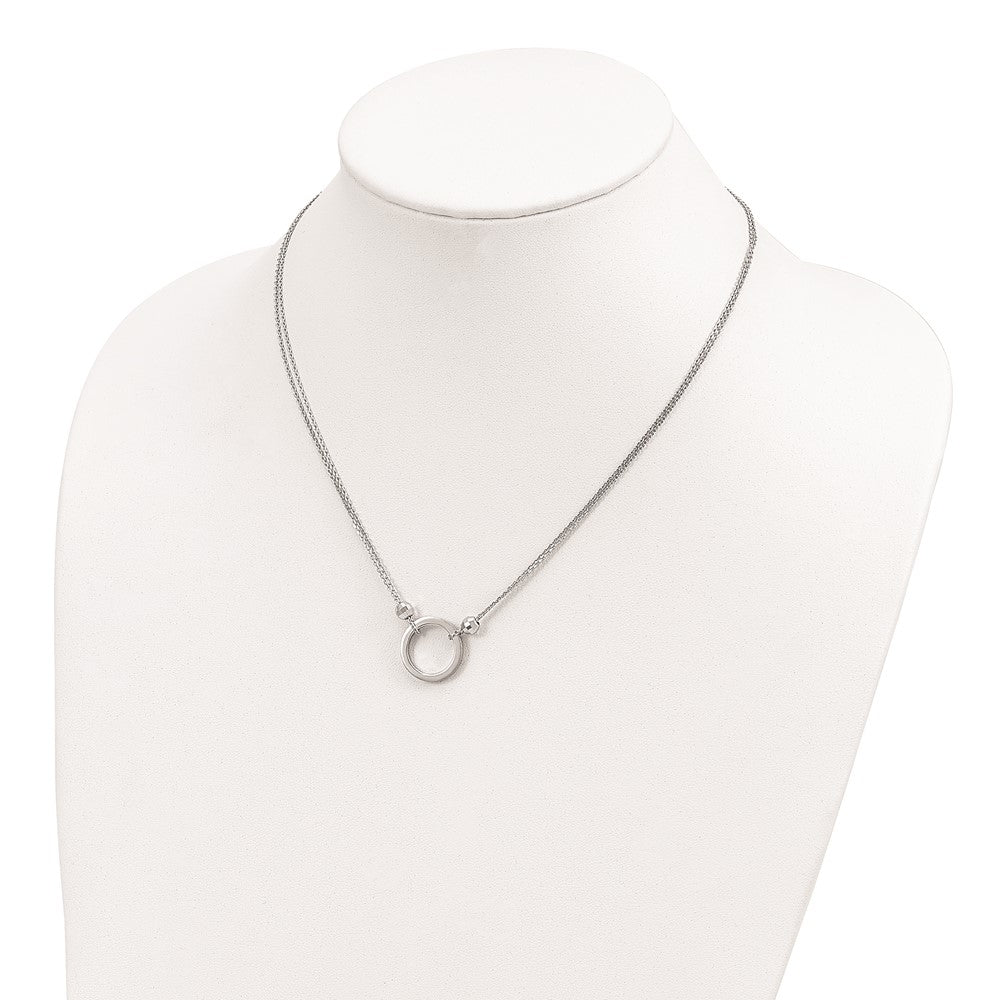 Sterling Silver Rhodium-Plated Circle W/Diamond-Cut Beads Necklace