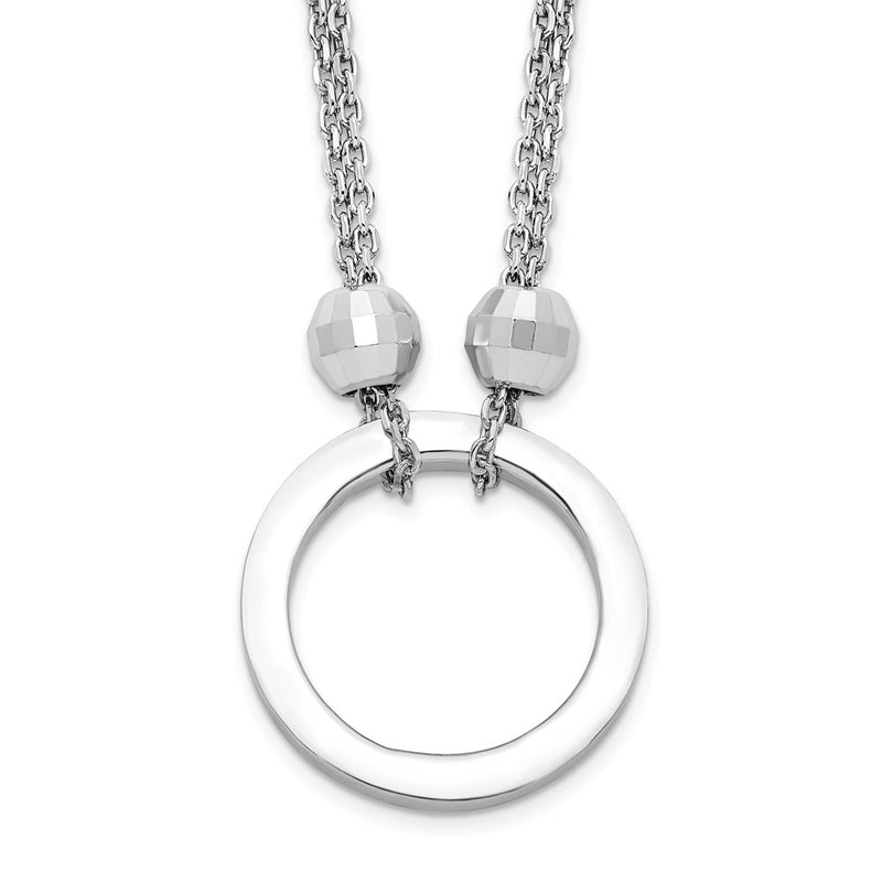 Sterling Silver Rhodium-Plated Circle W/Diamond-Cut Beads Necklace