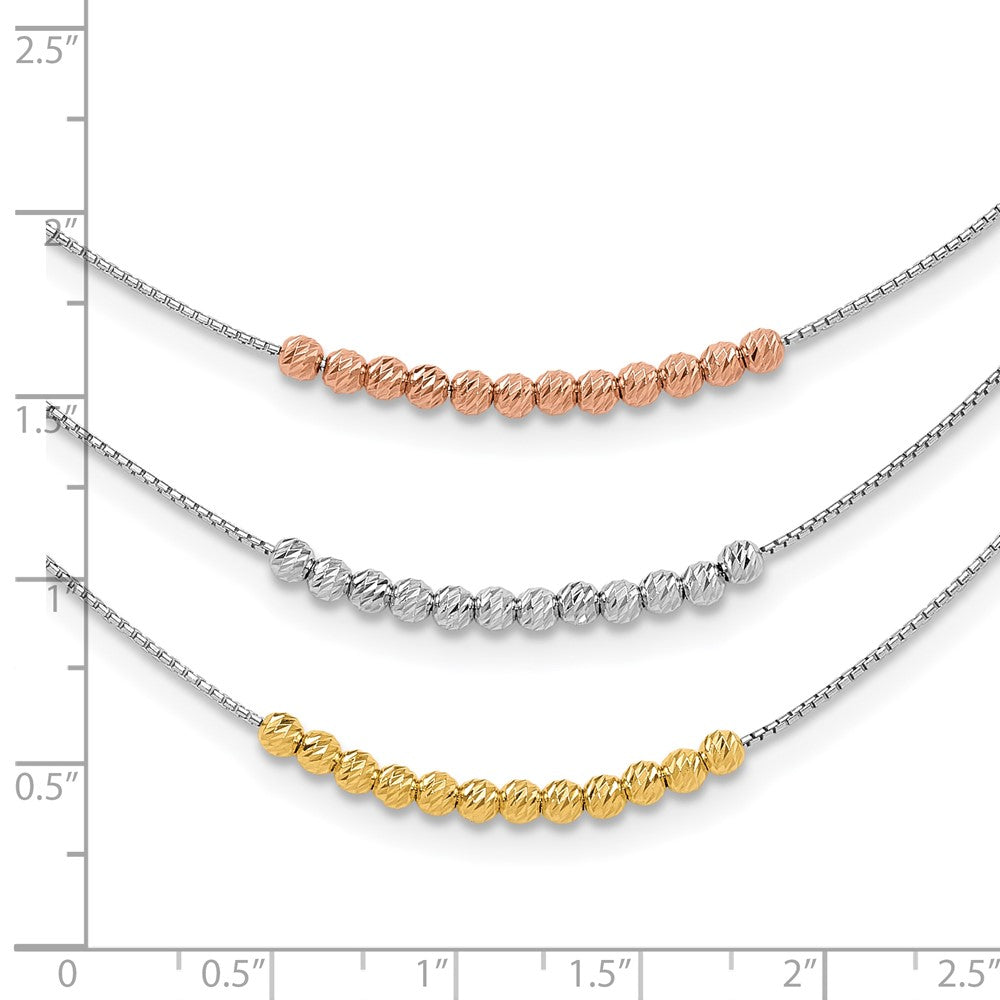Sterling Silver Rhod-Plated Diamond-Cut Gold/Rose-Tone 3 Strand Necklace