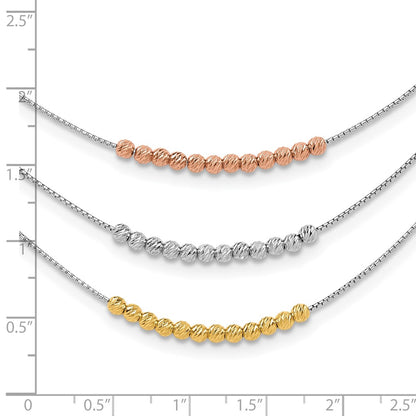 Sterling Silver Rhod-Plated Diamond-Cut Gold/Rose-Tone 3 Strand Necklace