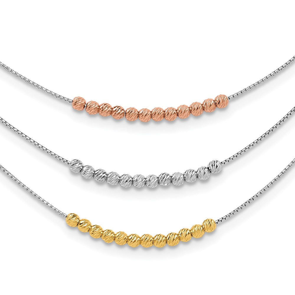 Sterling Silver Rhod-Plated Diamond-Cut Gold/Rose-Tone 3 Strand Necklace