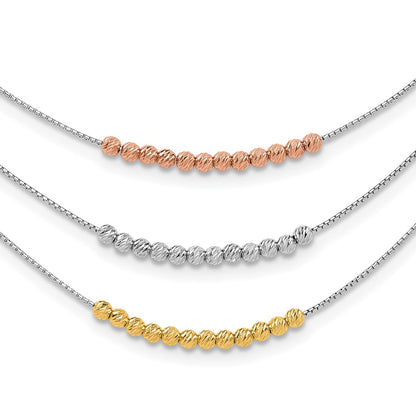 Sterling Silver Rhod-Plated Diamond-Cut Gold/Rose-Tone 3 Strand Necklace