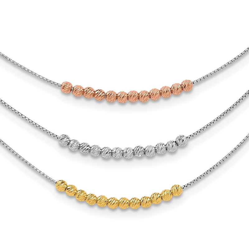 Sterling Silver Rhod-Plated Diamond-Cut Gold/Rose-Tone 3 Strand Necklace