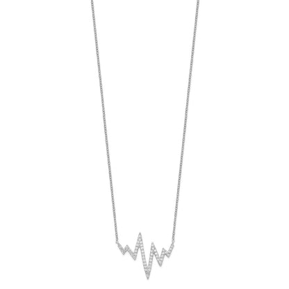 Sterling Silver Rhodium-Plated Cz Heartbeat Necklace