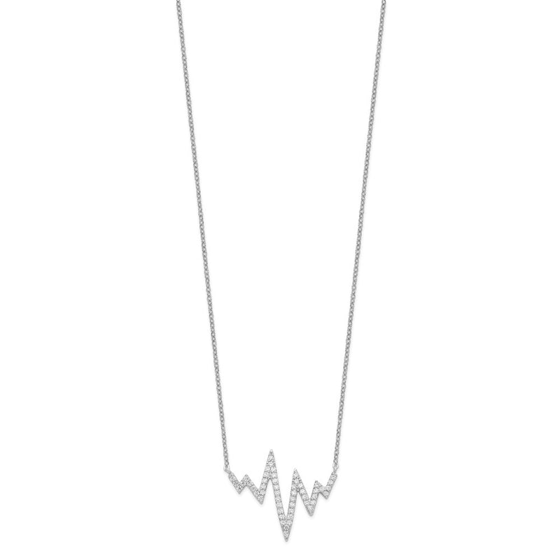 Sterling Silver Rhodium-Plated Cz Heartbeat Necklace