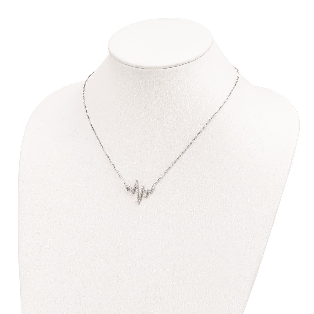 Sterling Silver Rhodium-Plated Cz Heartbeat Necklace