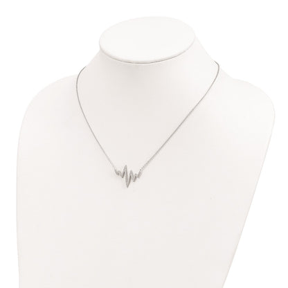 Sterling Silver Rhodium-Plated Cz Heartbeat Necklace