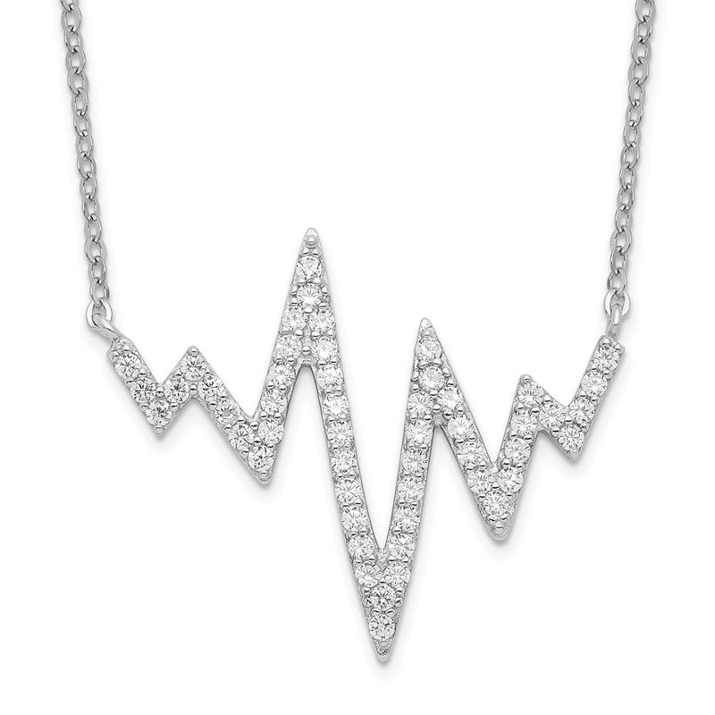 Sterling Silver Rhodium-Plated Cz Heartbeat Necklace