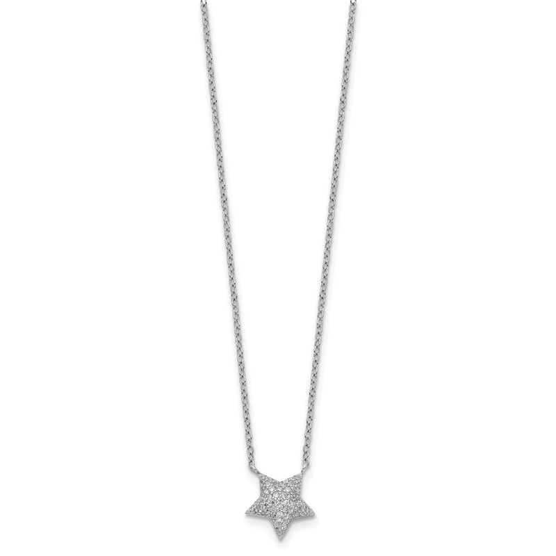 Sterling Silver Rhodium-Plated Cz Star With 2In Ext. Necklace