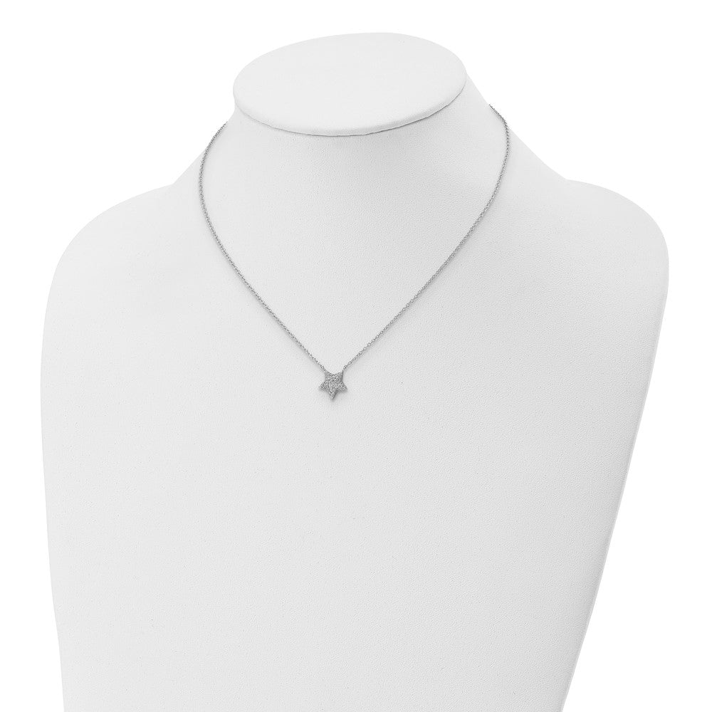 Sterling Silver Rhodium-Plated Cz Star With 2In Ext. Necklace