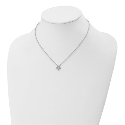 Sterling Silver Rhodium-Plated Cz Star With 2In Ext. Necklace