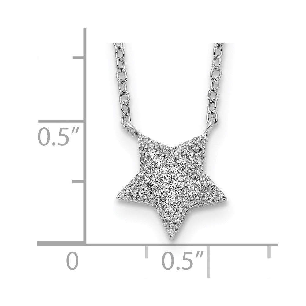 Sterling Silver Rhodium-Plated Cz Star With 2In Ext. Necklace