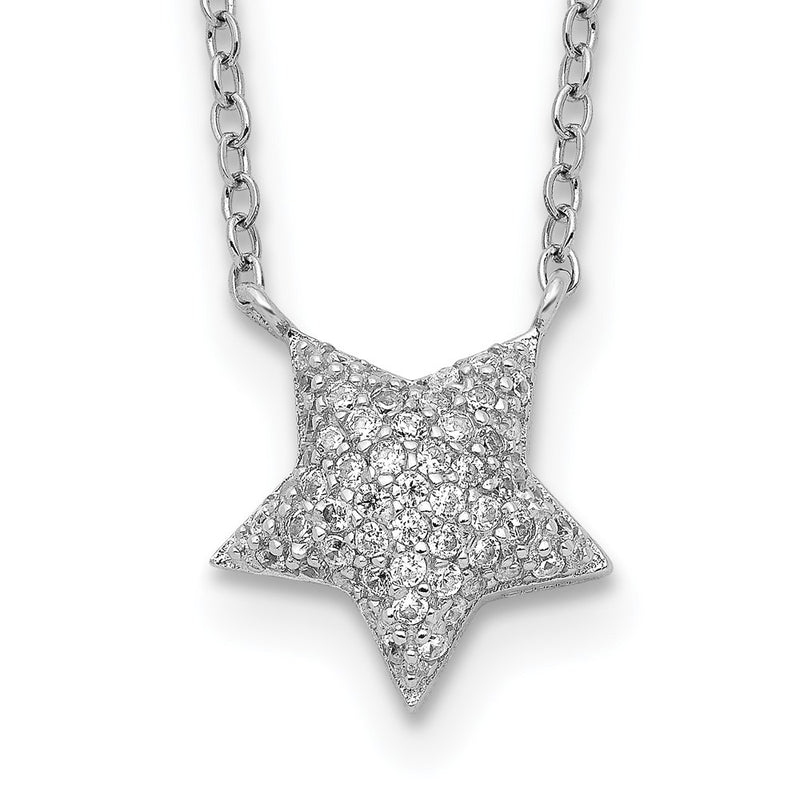 Sterling Silver Rhodium-Plated Cz Star With 2In Ext. Necklace