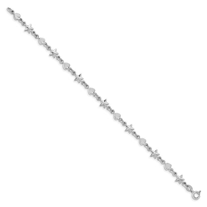 7.5 Inch Sterling Silver Rhodium-Plated Star And Heart Bracelet