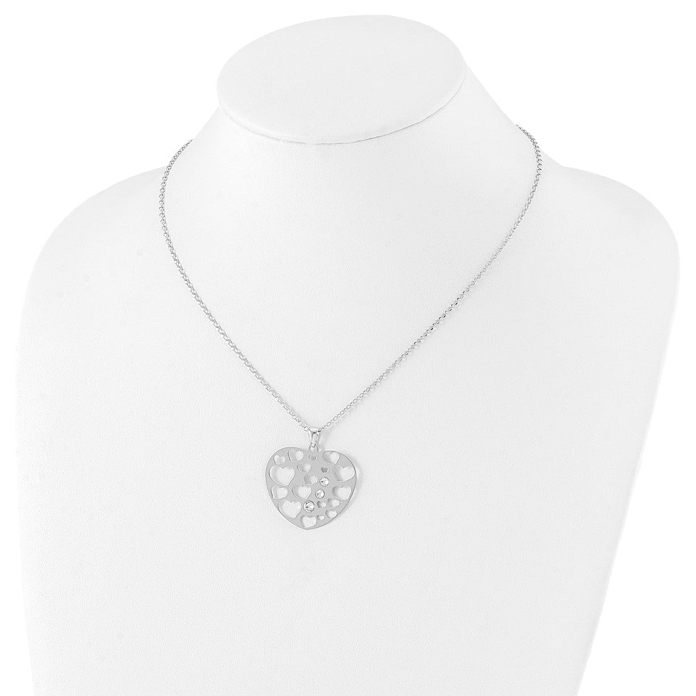 Sterling Silver Polished Cz Heart Necklace