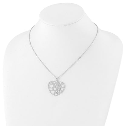 Sterling Silver Polished Cz Heart Necklace