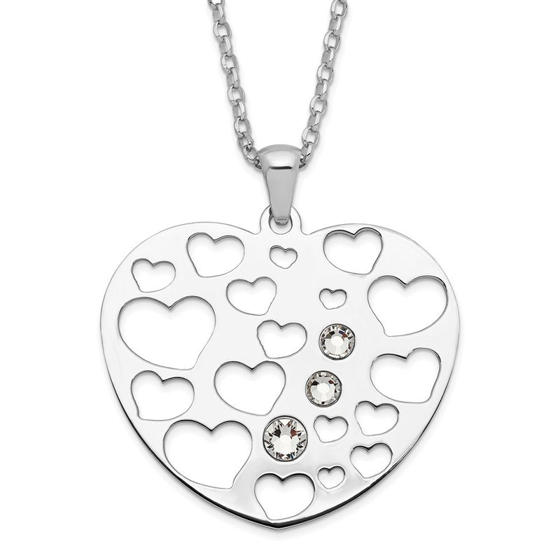Sterling Silver Polished Cz Heart Necklace