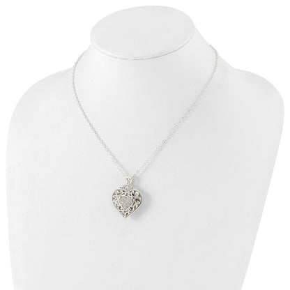 Sterling Silver Rhodium-Plated Polished Cz Heart Necklace