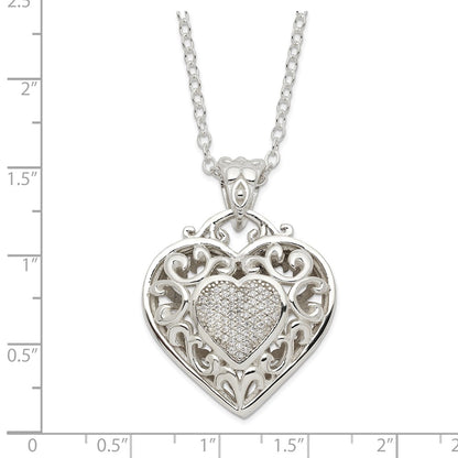Sterling Silver Rhodium-Plated Polished Cz Heart Necklace