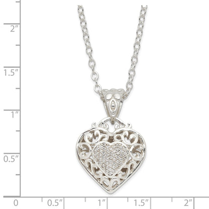 Sterling Silver Rhodium-Plated Cz Heart Necklace