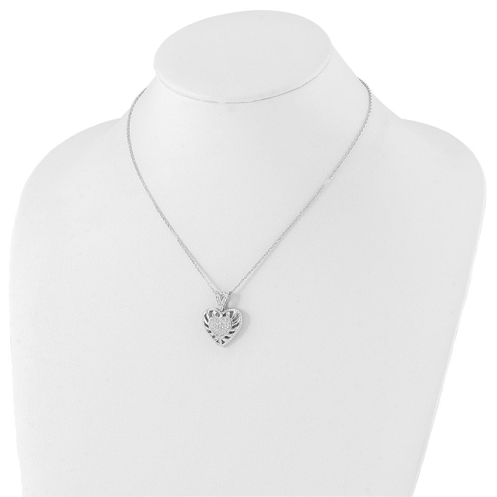 Sterling Silver Polished Cz Heart Necklace
