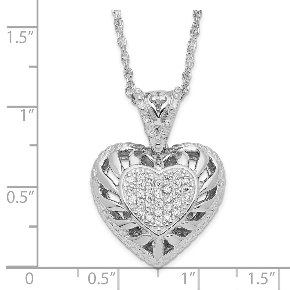 Sterling Silver Polished Cz Heart Necklace