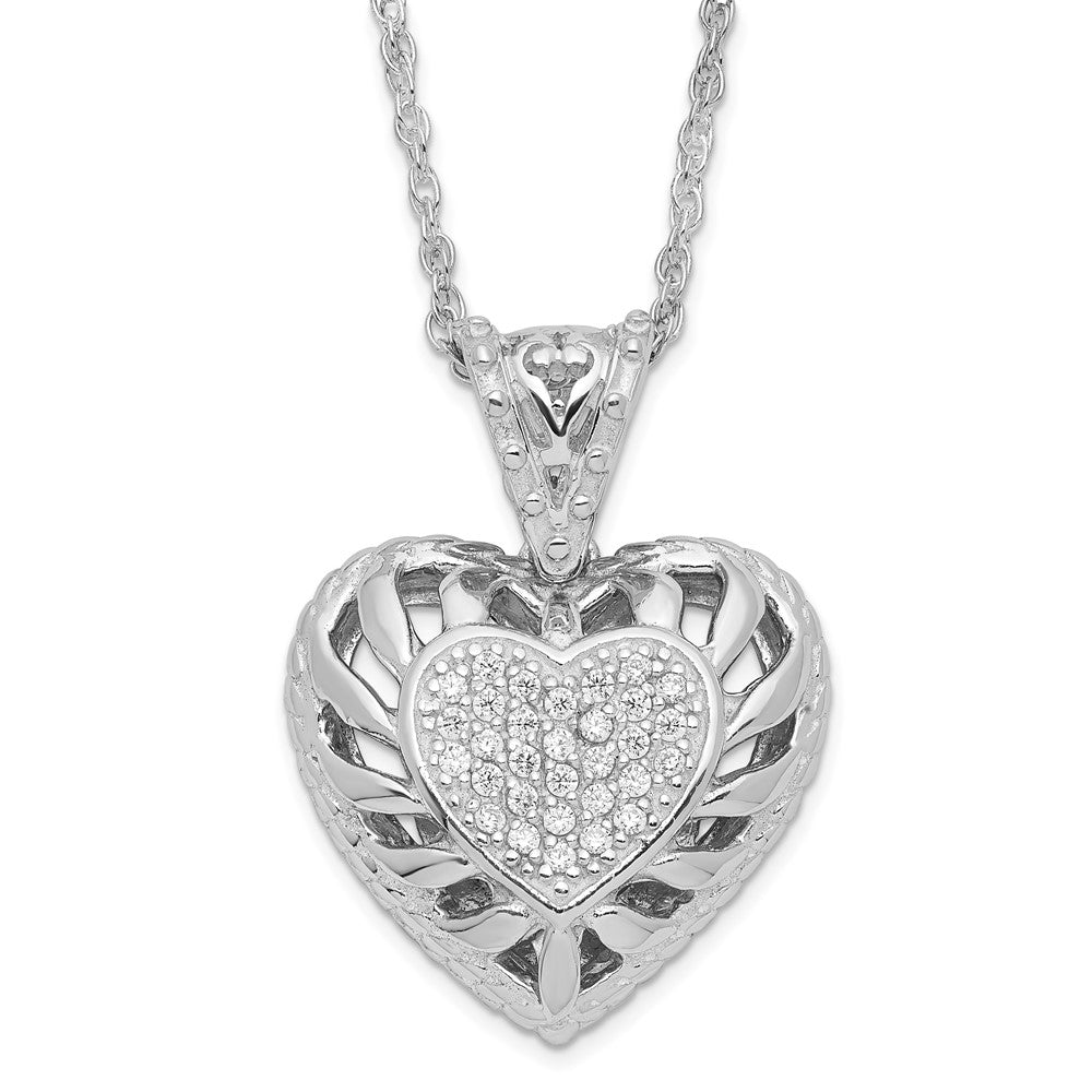 Sterling Silver Polished Cz Heart Necklace