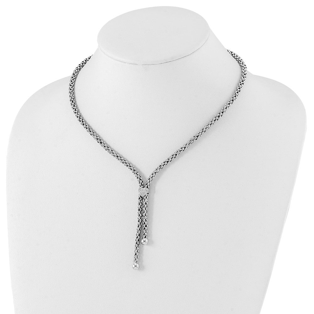 Sterling Silver Rhodium-Plated Cz Heart Dangle Necklace