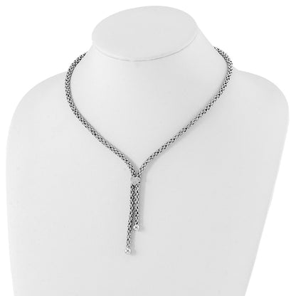 Sterling Silver Rhodium-Plated Cz Heart Dangle Necklace