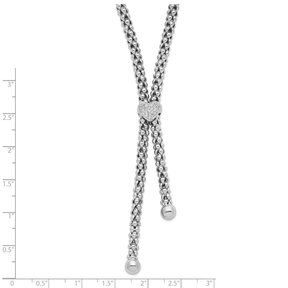 Sterling Silver Rhodium-Plated Cz Heart Dangle Necklace
