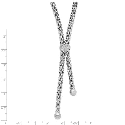 Sterling Silver Rhodium-Plated Cz Heart Dangle Necklace