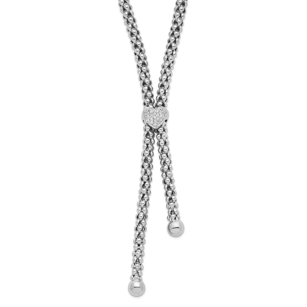 Sterling Silver Rhodium-Plated Cz Heart Dangle Necklace