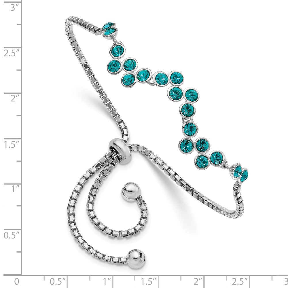 Sterling Silver Rhodium-Plated Blue Zircon Adjustable Bracelet