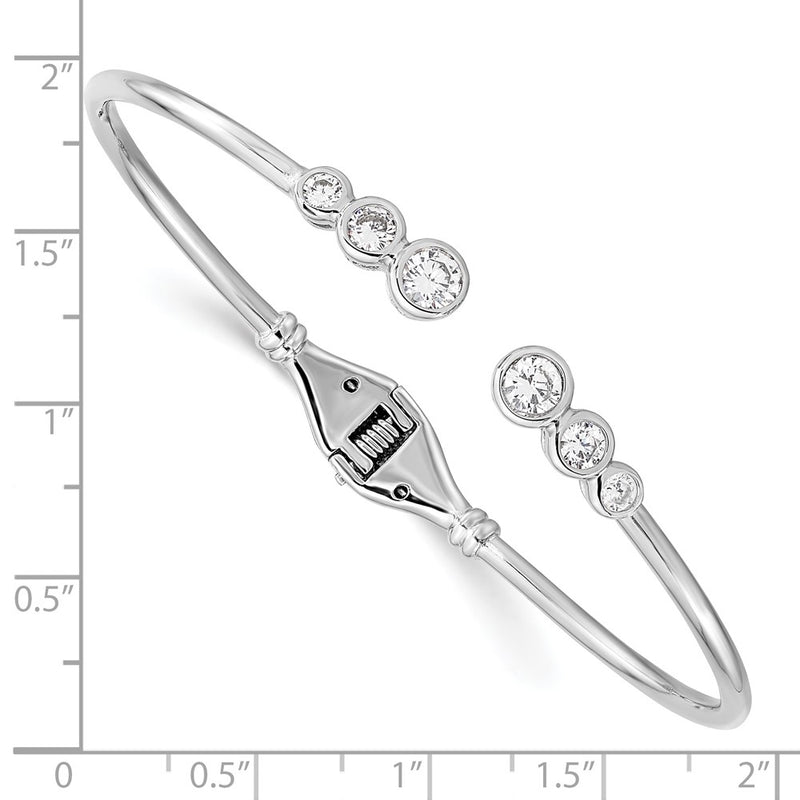 Sterling Silver Rhodium-Plated Cz Hinged Bangle Cuff Bracelet