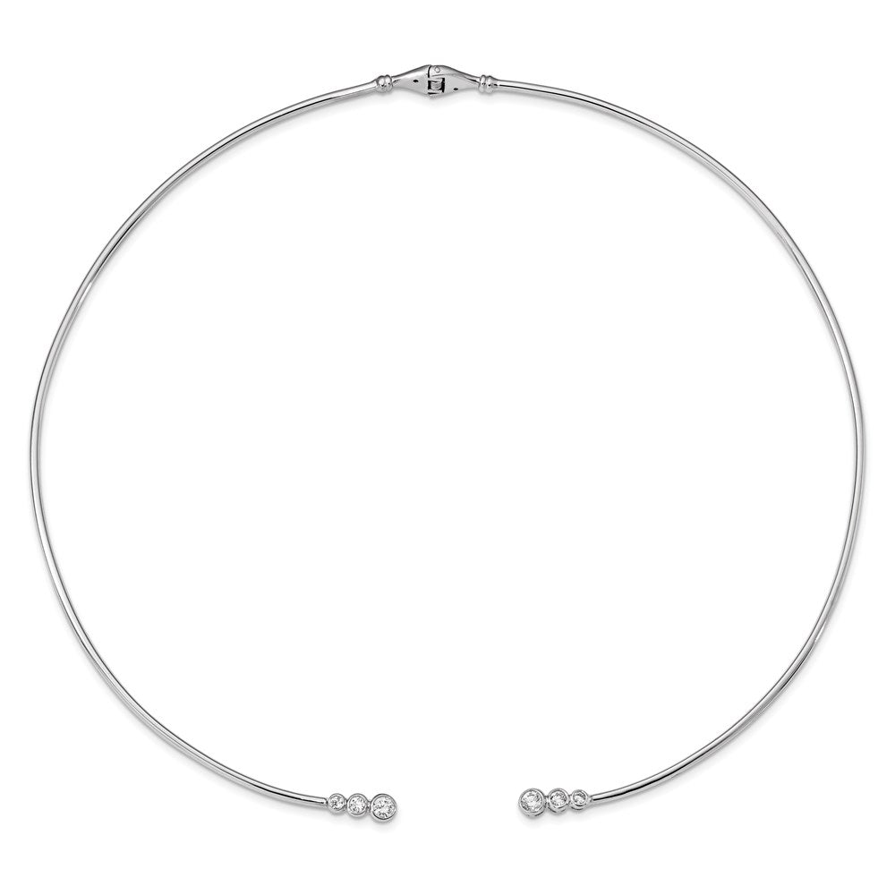 Sterling Silver Rhodium-Plated Cz Hinged Neck Wire