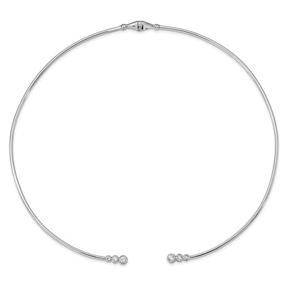 Sterling Silver Rhodium-Plated Cz Hinged Neck Wire