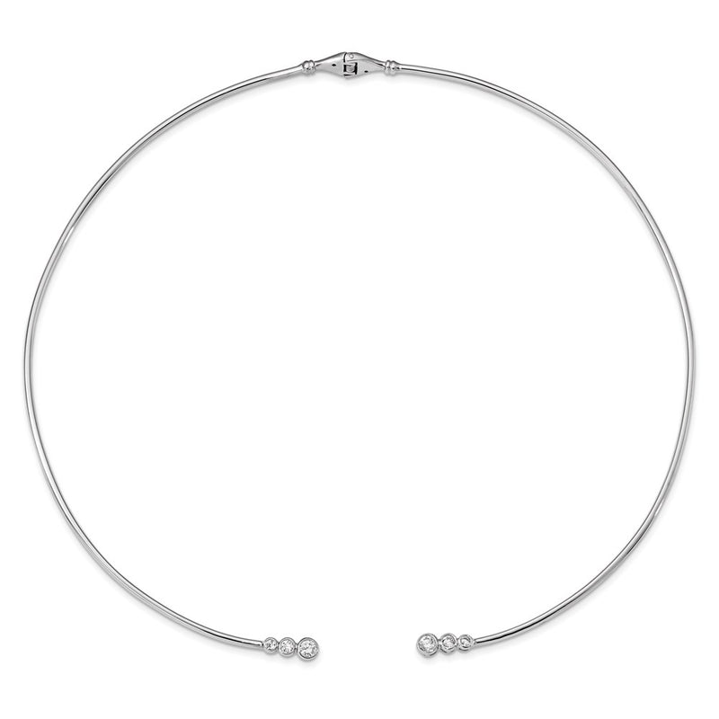 Sterling Silver Rhodium-Plated Cz Hinged Neck Wire