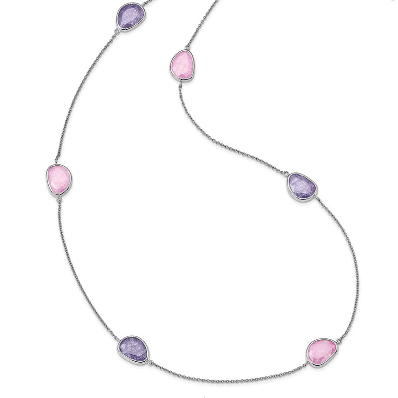 Sterling Silver Rhodium-Plated Purple/Pink Ice Cz 9-Station Necklace