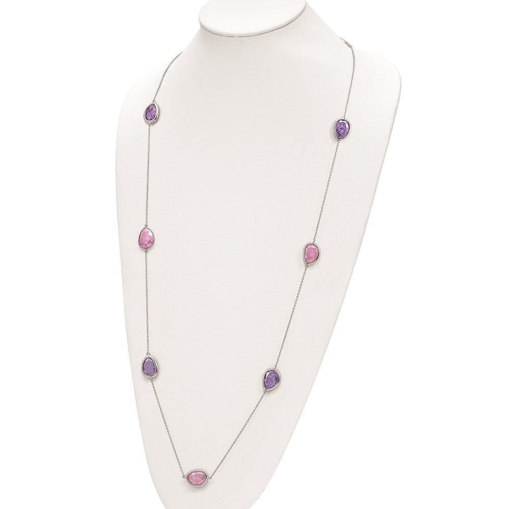 Sterling Silver Rhodium-Plated Purple/Pink Ice Cz 9-Station Necklace