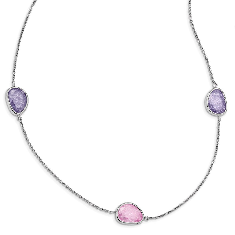 Sterling Silver Rhodium-Plated Purple/Pink Ice Cz 9-Station Necklace