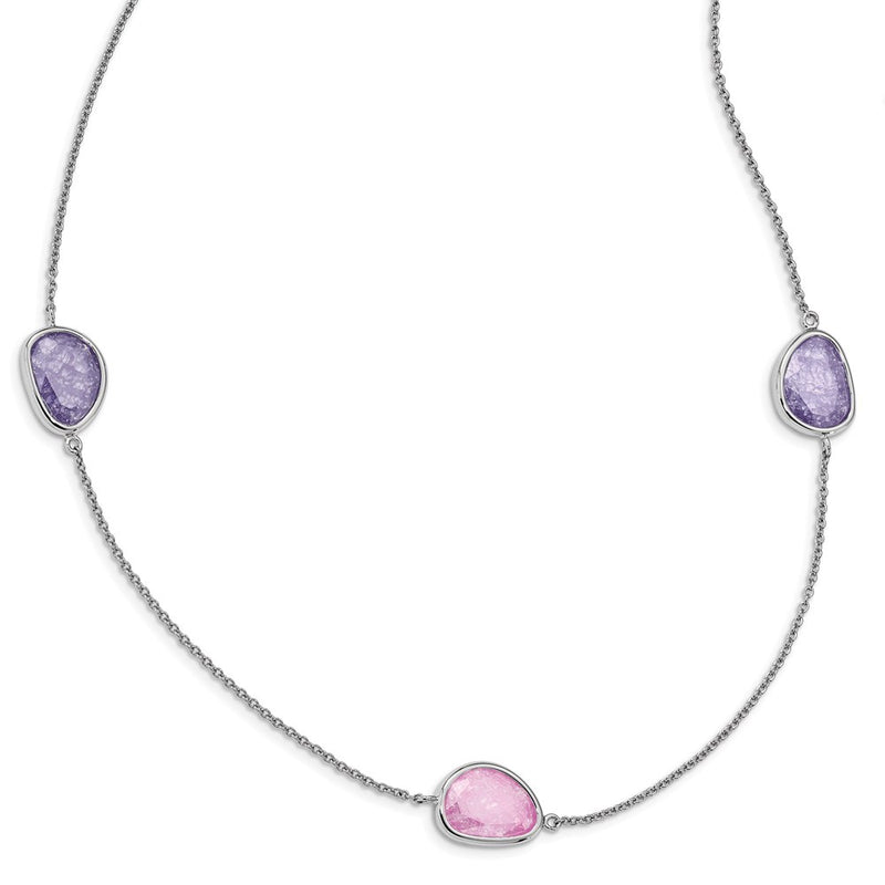 Sterling Silver Rhodium-Plated Purple/Pink Ice Cz 9-Station Necklace